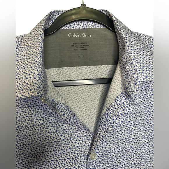 Calvin Klein Men's Blue/White Extreme Slim Fit Shirt, Size L, EUC - Picture 3 of 4
